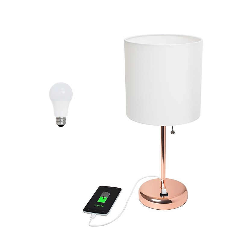 Creekwood Home Oslo 19.5" LED Table Lamp with USB Port, Rose Gold/White Shade (CWT-2013-RG-LB) image 1