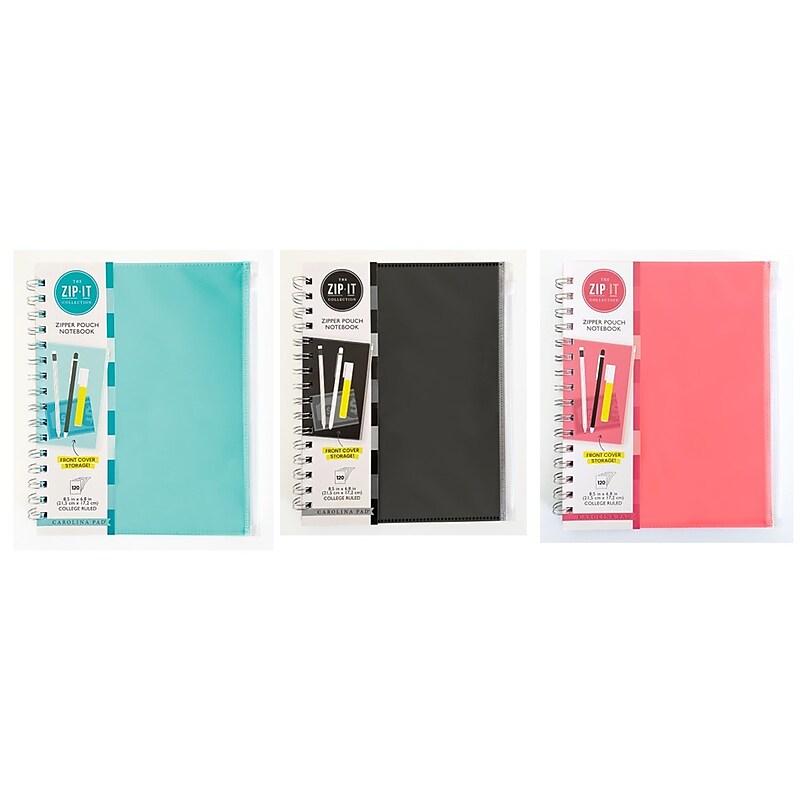 Carolina Pad Zip-It 1-Subject Professional Notebooks, 7" x 8.75", College Ruled, 120 Sheets (55025) image 1