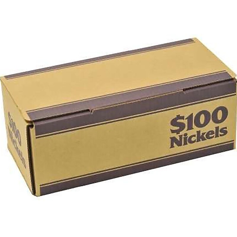 CONTROLTEK $100 of Nickels Coin Box, 1-Compartment, Kraft/Blue, 50/Pack (560060) image 1