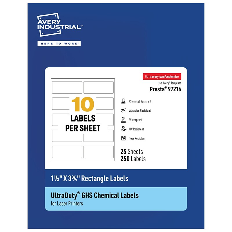 Avery Laser UltraDuty GHS Labels, White, 250 Labels/Pack (97216) image 1