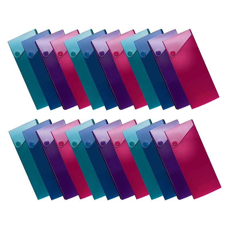 Better Office Poly Plastic Button Snap Pencil Cases, Assorted Colors, 24/Box (21700) image 1