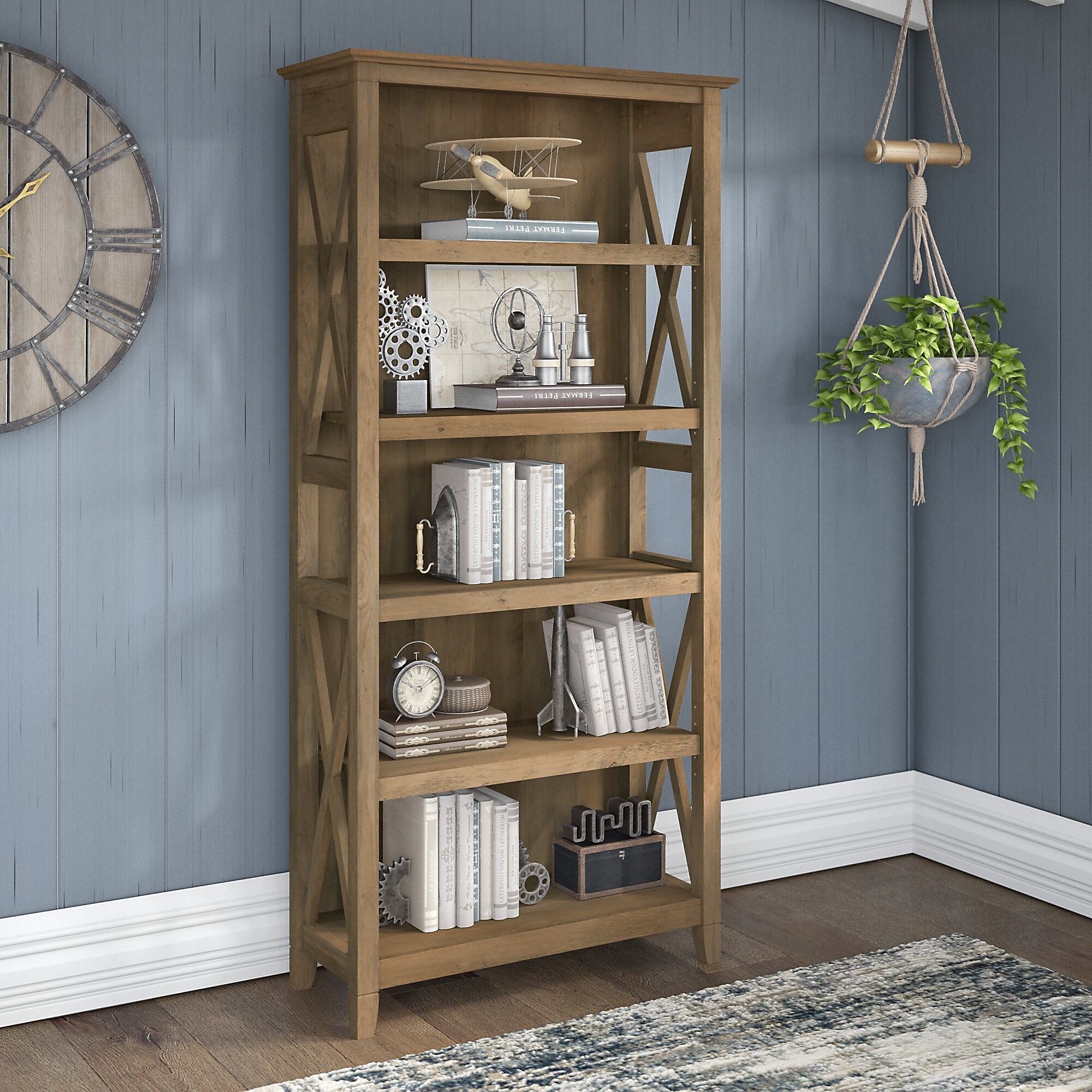 Bush Furniture Key West 66″H 5-Shelf Bookcase with Adjustable Shelves, Reclaimed Pine Laminated Wood (KWB132RCP-03) Sansujyuku sansujyuku.com