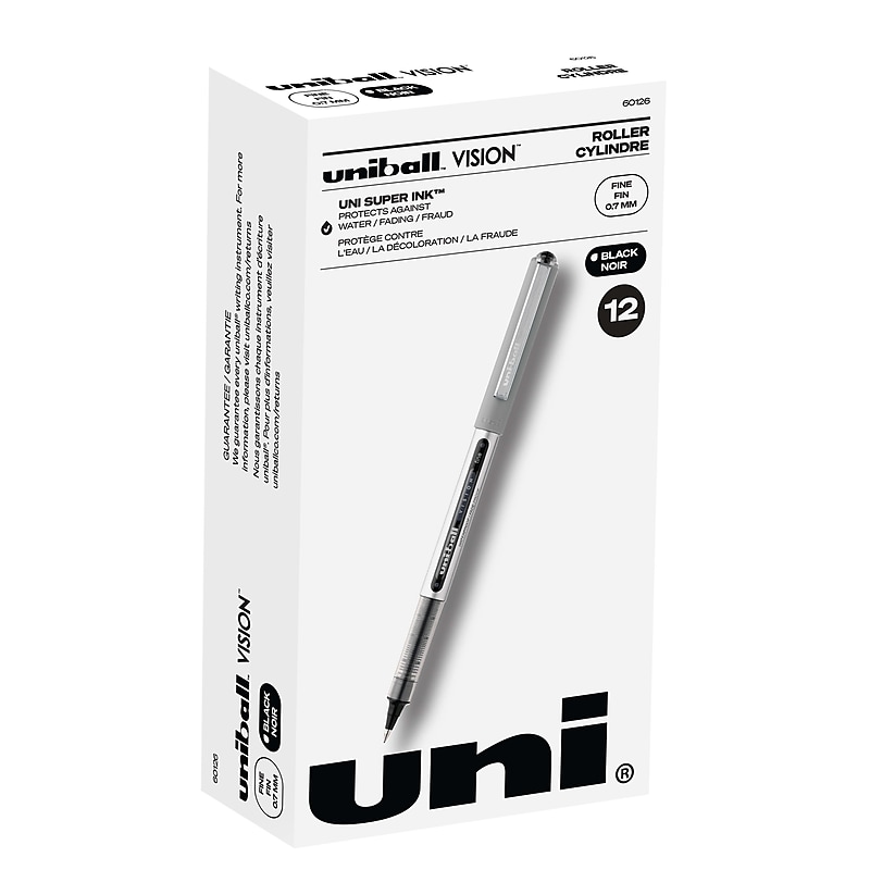 uni-ball Vision Rollerball Pens, Fine Point, 0.7mm, Black Ink, Dozen (60126) image 1