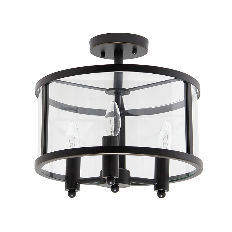Lalia Home 3-Light 13" Farmhouse Glass and Metallic Accented LED Semi-flushmount, Matte Black (LHM-1000-BK) image 1