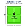 Avery Laser/Inkjet Multipurpose Square Labels, 4" x 4", Neon Green, 40/Pack (94100)~#|#~4064A7AD-63A8-4F7C-91EE1F9B62B0131C_sc7