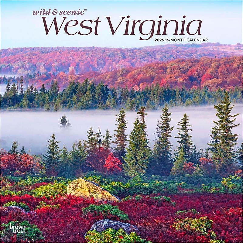 2026 BrownTrout West Virginia Wild & Scenic 12" x 12" Monthly Wall Calendar (9798330706297) image 1