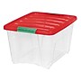 Iris Holiday Medium Stackable Plastic Storage Box, 10.5" x 14.4" x 18.5", 32 Qt., Clear/Red, 4/Pack (500532)~#|#~407AFE92-57E8-4273-BA2AA217692C0F58_sc7