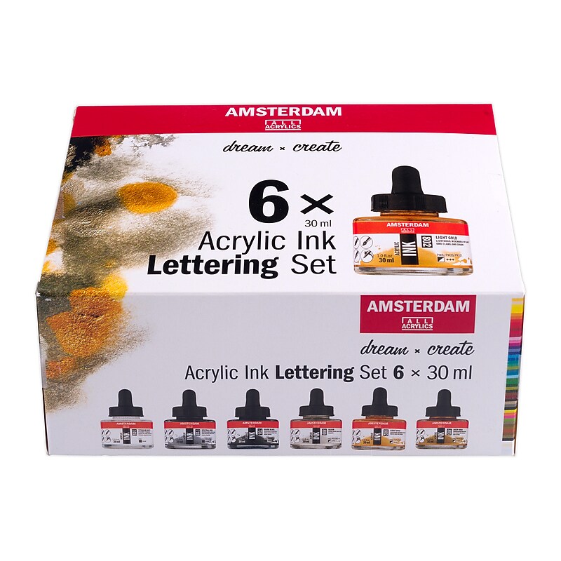 Amsterdam Acrylic Ink Lettering Set, Assorted Colors, 30 mL, 6/Set (AMS17209103) image 1