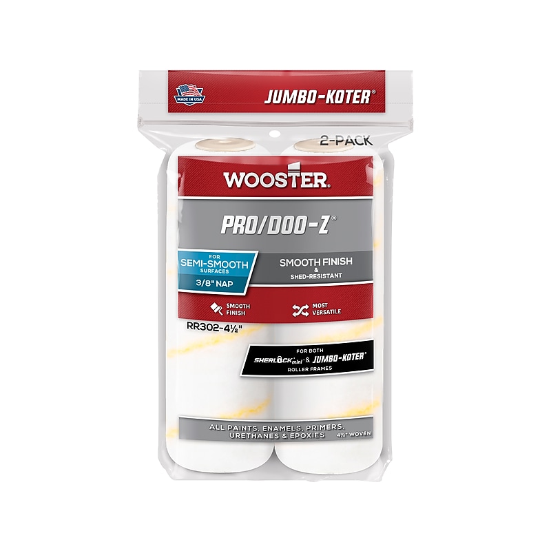 Wooster Brush Jumbo-Koter Pro/Doo-Z Roller Cover, 4.5"L, 0.38" Nap, 2/Pack, 12 Packs/Carton (0RR3020044) image 1