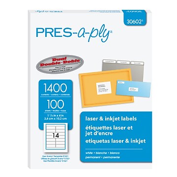 PRES-a-ply Laser/Inkjet Shipping Labels, 3-1/3