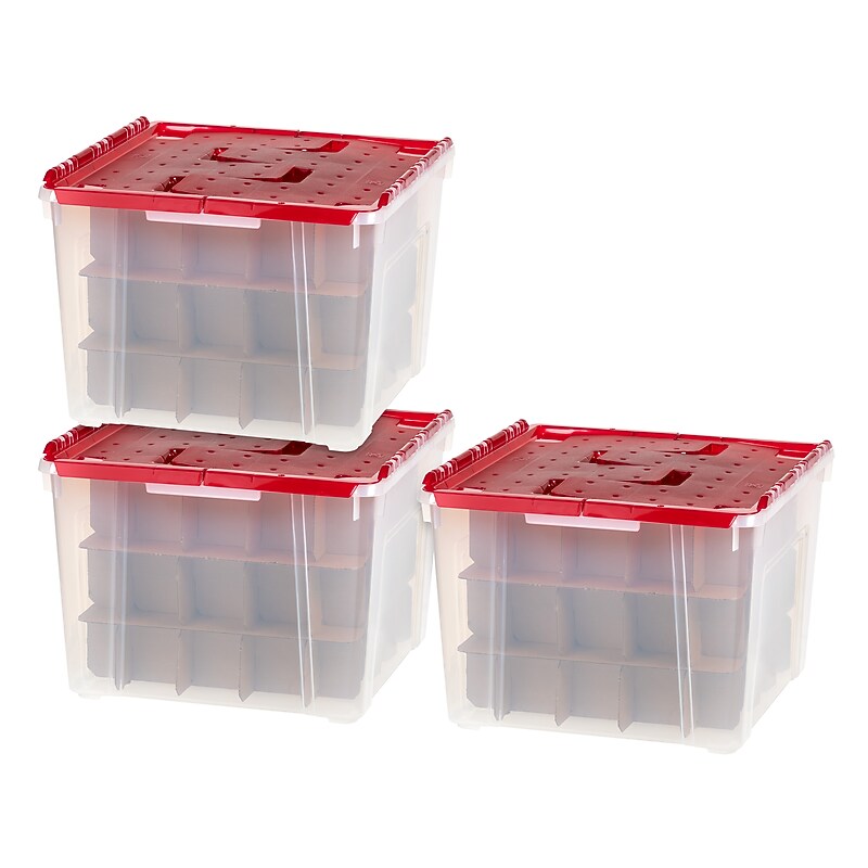 Iris Large Stackable Plastic Storage Bin, 13.81" x 18.31"x 19.31", 60 Qt., Red/Clear, 6/Carton (200161CT) image 1