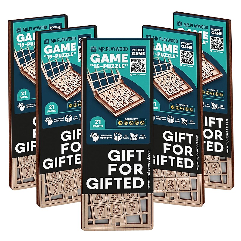 Mr.Playwood Fifteen Game 15 Wooden STEM Puzzles, 5/Pack (AVRAV1612M04) image 1