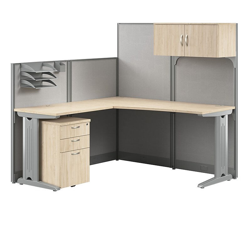 Bush Business Furniture Office in an Hour L Cubicle Desk with Storage, Natural Elm (WC36594-03STGK) image 1