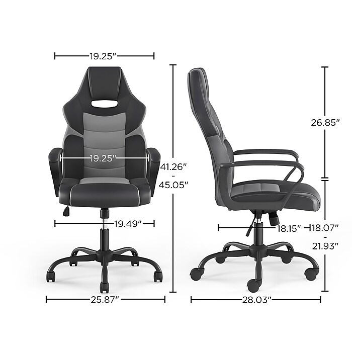 Staples Emerge Vector Luxura Faux Leather Gaming Chair Black Gray 61108 Staples