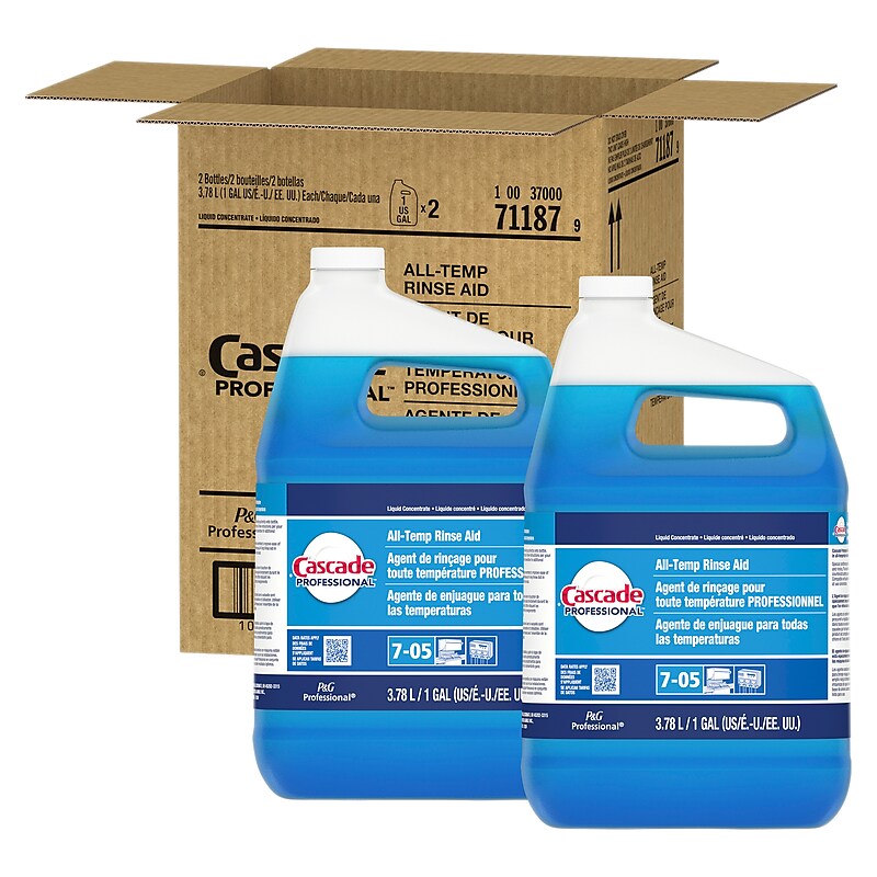 Cascade Professional All-Temp Dishwasher Rinsing Agent, Unscented, 128 oz., 2/Carton (71187) image 1