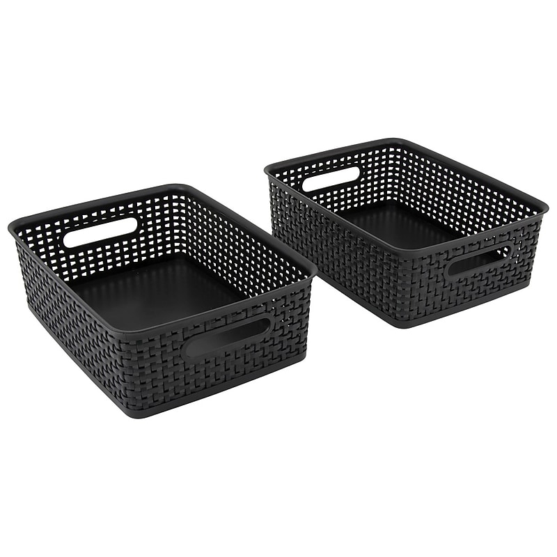 Advantus Weave Small Stackable Plastic Storage Bin, 4.63" x 10.5"x 14", Black, 2/Pack (AVT40327) image 1