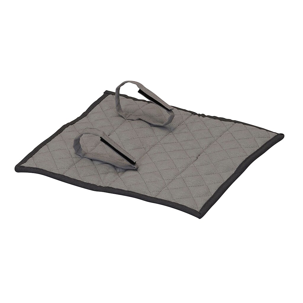 Quilted roll-up organizer laid flat.