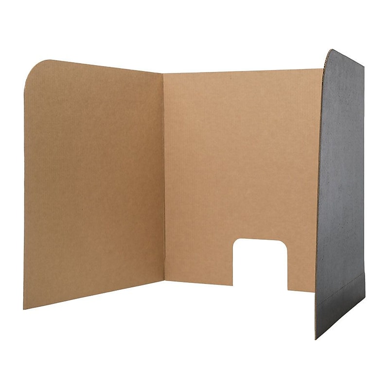 Flipside Foldable Cardboard Freestanding Computer Privacy Screen w/Pass-through Window, 22.5"H x 62"W, Black, 24/Pack (61858) image 1