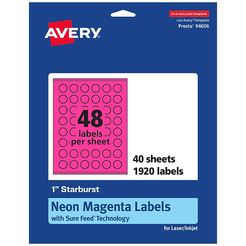 Avery Starburst Laser/Inkjet Multipurpose Labels, 1", Neon Magenta (1920/Box) image 1