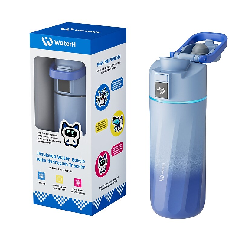 WaterH Boost Stainless Steel Vacuum Insulated Water Bottle, 16 oz., Blue (B003-MA-16oz-GBL-NA-WH) image 1