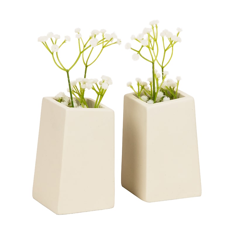 Mind Reader Concrete Book Ends, 5", White, 2/Set (RBPLANT-WHT) image 1