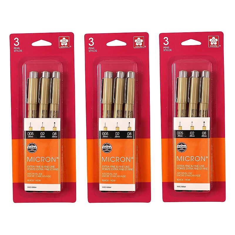 Sakura Pigma Micron Pen, Fineliner, Black Ink, 3/Bundle (SAK50064-3) image 1