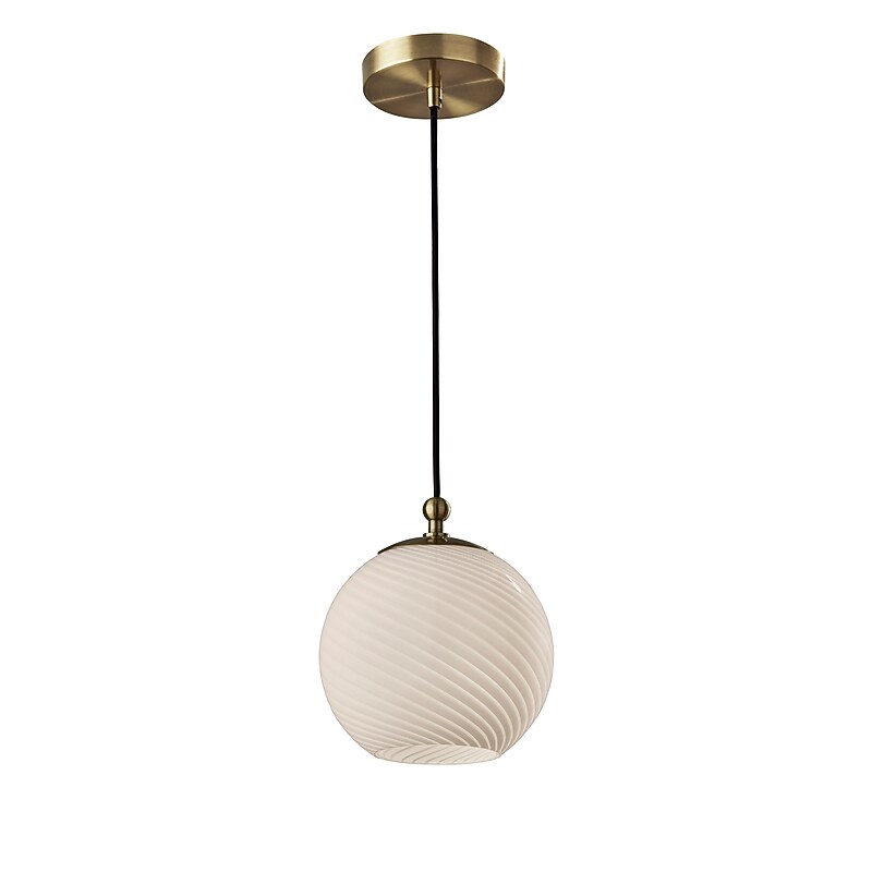 Adesso Incandescent Swirl Pendant Lamp, 10.5"H, Antique Brass/White Swirl Glosted Glass (3256-21) image 1