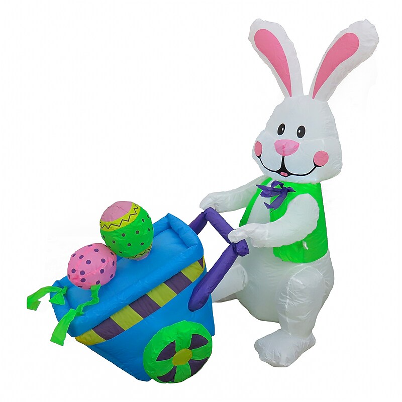 National Tree Company 48" Inflatable Easter Bunny with Wheelbarrow (DF-22JH21302-1) image 1