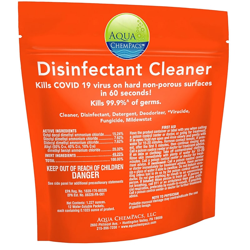 Aqua Chempacs Disinfectant Cleaner, Red, 20 Pacs/Bag (9321248) image 1