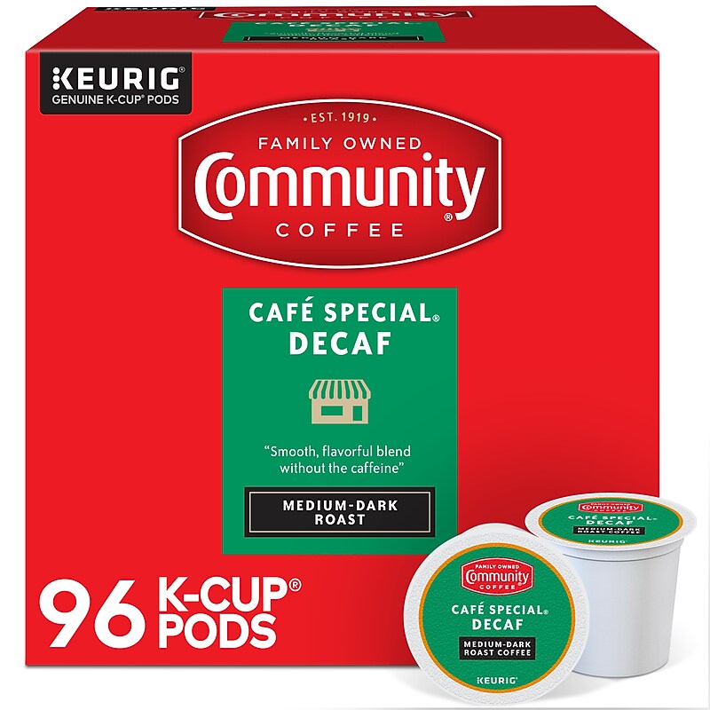 Community Coffee Cafe Special Decaf Coffee, Keurig K-Cup Pod, Medium-Dark Roast, 96/Carton (5000374327CT) image 1