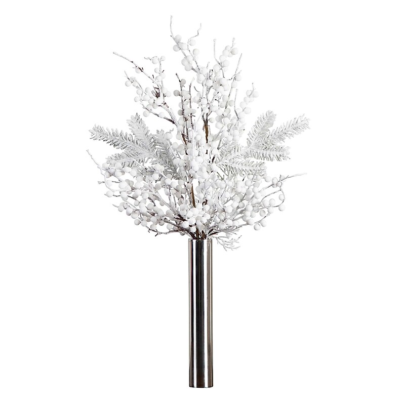 Nearly Natural 30-in Artificial Flocked Berry Arrangement in Cylinder Chrome Vase (A2199) image 1