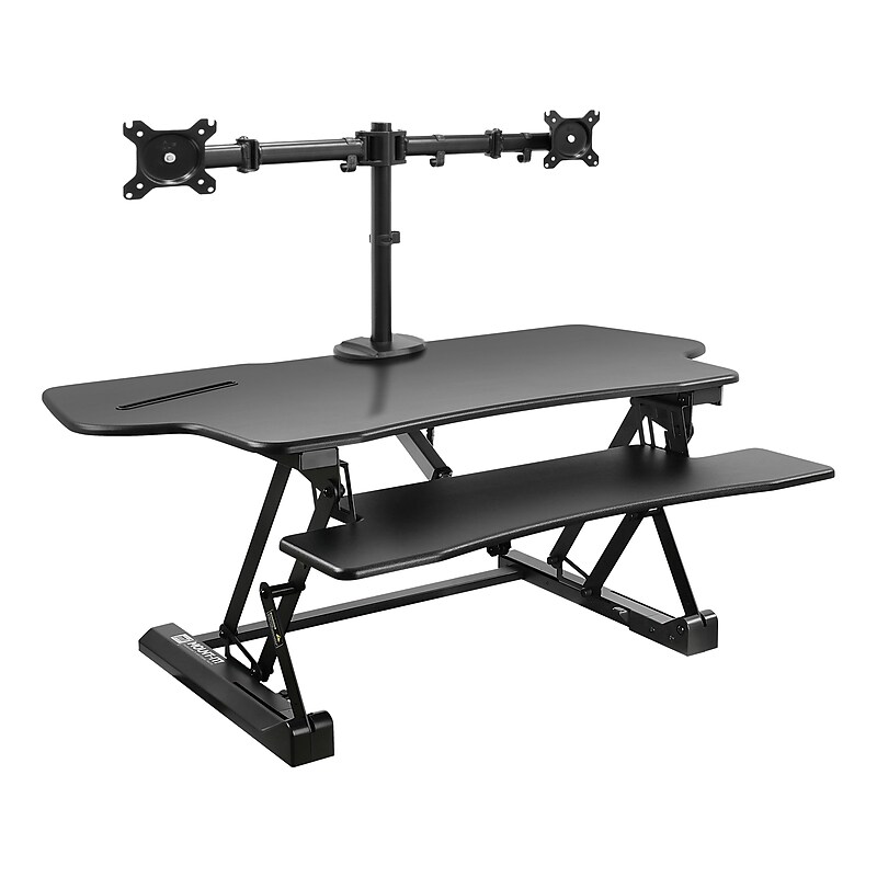 Mount-It! 47"W Electric Adjustable Standing Desk Converter with Dual Monitor Mount and USB Charging Port, Black (MI-8054) image 1