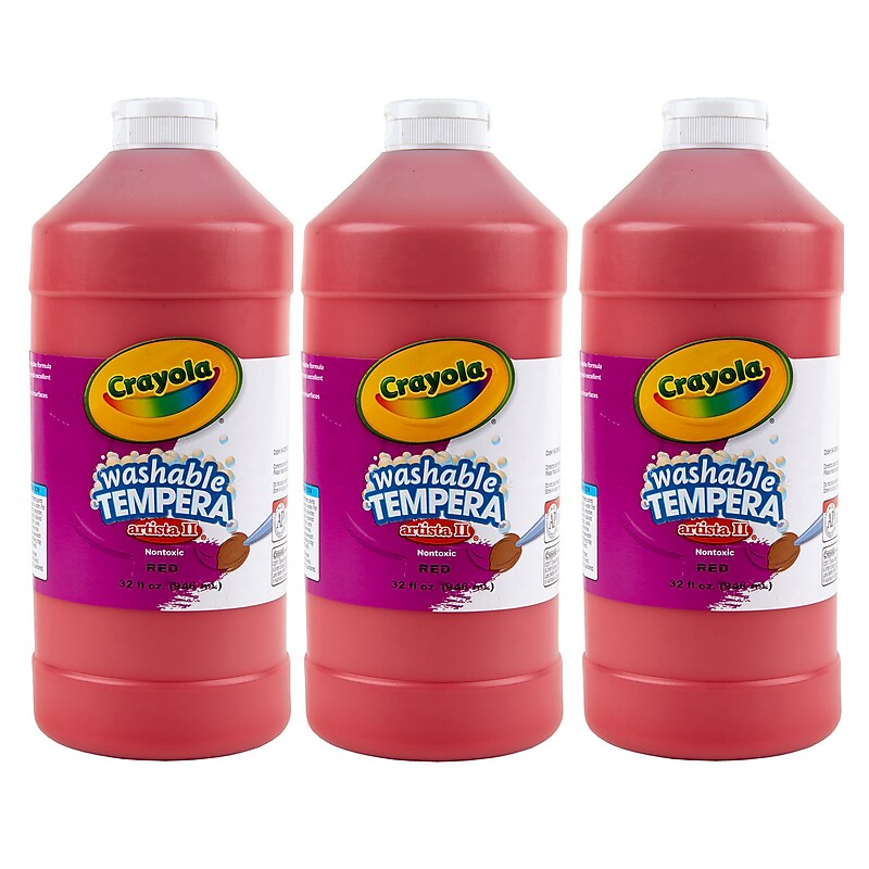 Crayola Artista II Washable Tempera Paint, Red, 32 oz., 3/Pack (BIN543132038-3) image 1
