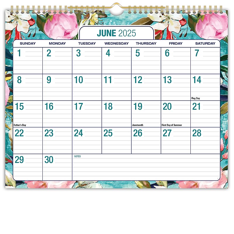 2025-2026 Global Printed Products Teal Floral 15" x 12" Wall Calendar (RET26-WC-17) image 1