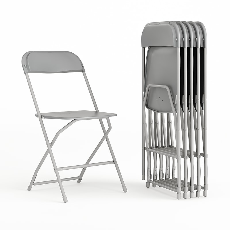 Flash Furniture HERCULES Plastic Folding Chair, Grey, 6/Pack (6LEL3GREY) image 1