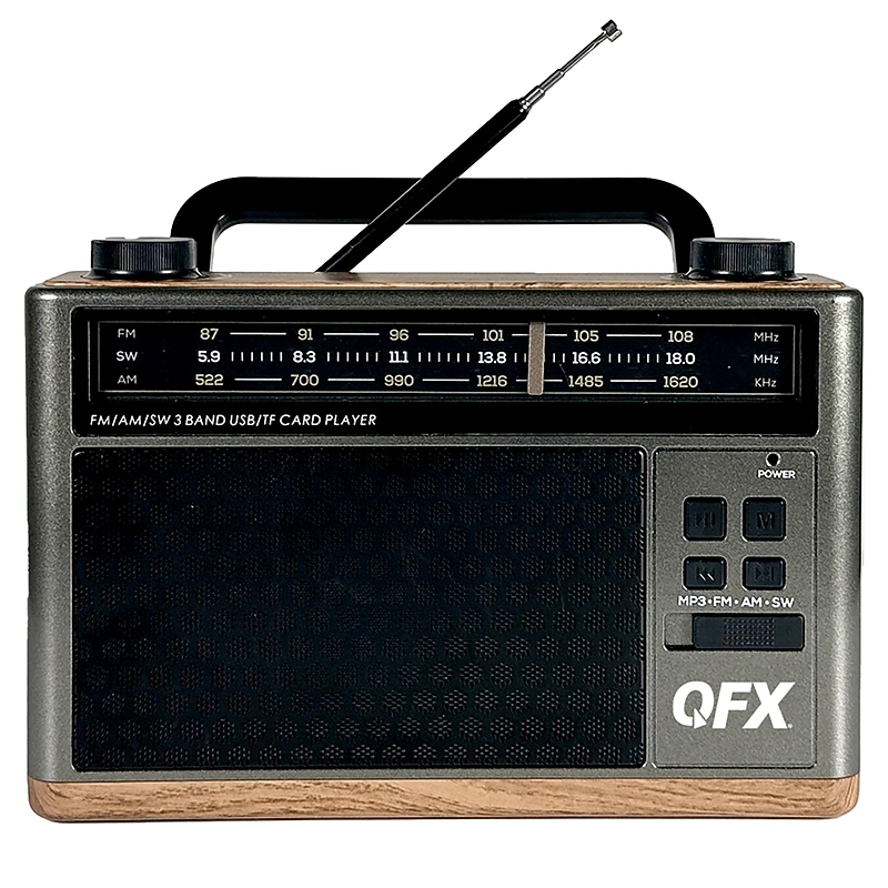 QFX Wireless Retro-Style Portable Bluetooth AM/FM/Shortwave Radio with Flashlight & Party Light, Brown (RETRO-1937) image 1