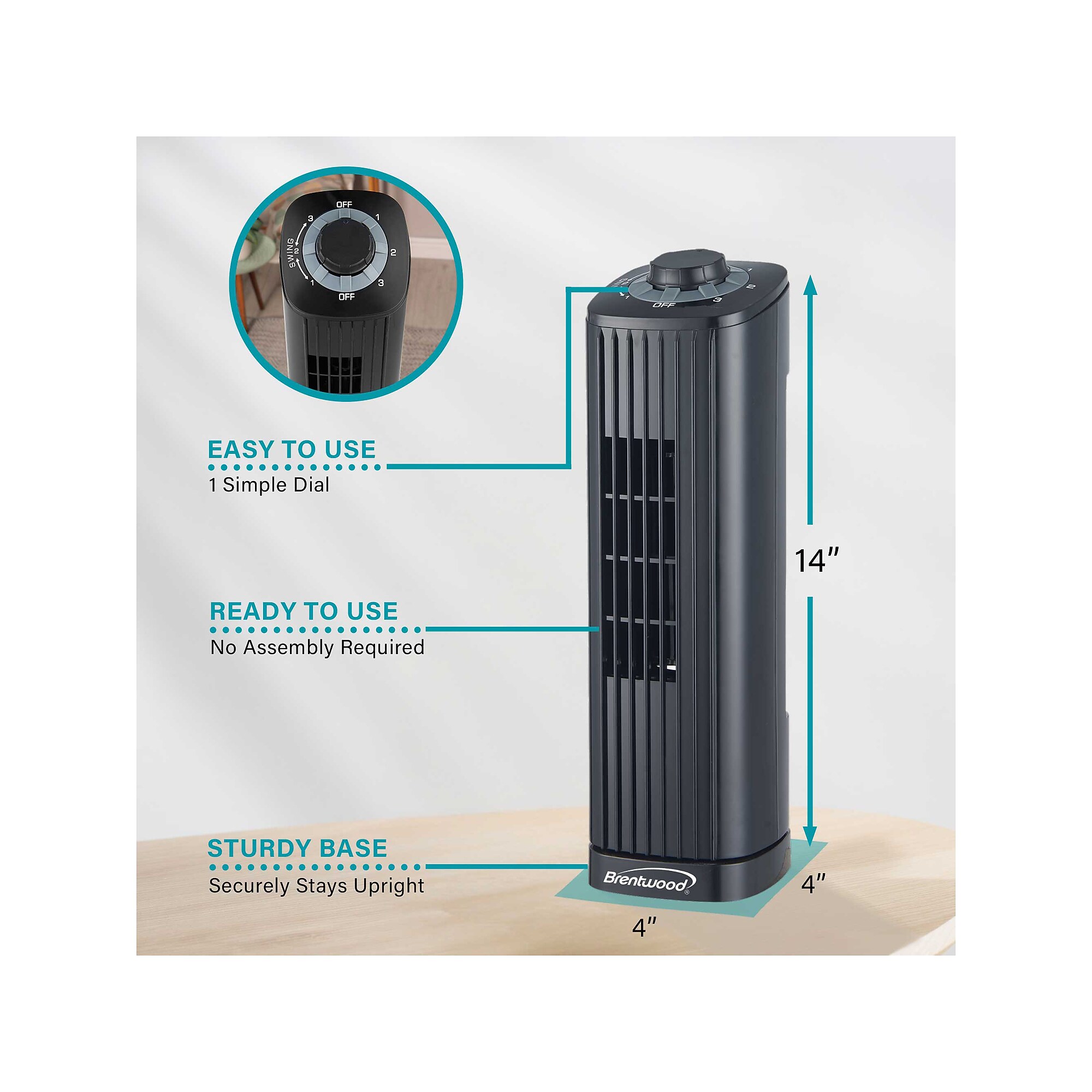 Brentwood 14-inch 3-Speed Oscillating Tower Fan, Black (BTWF14TBK) Sansujyuku sansujyuku.com