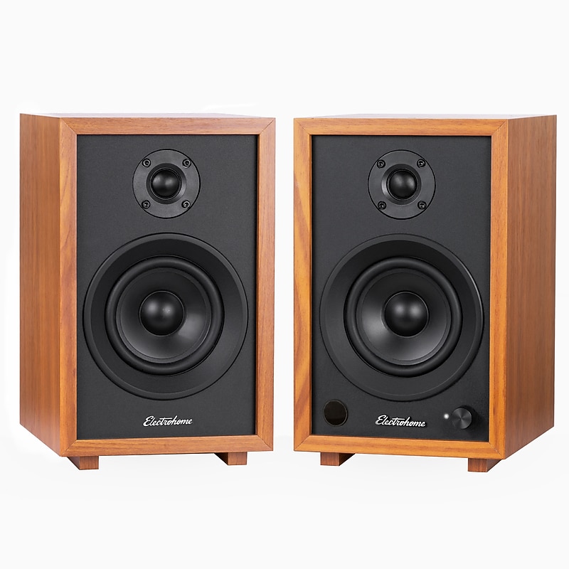 Electrohome McKinley 2.0 Stereo Bluetooth Bookshelf Speakers with Built-in Amplifier, Teak (EB30) image 1