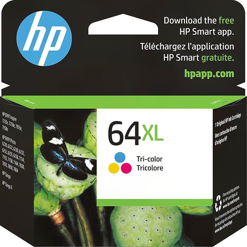 HP 64XL Tri-Color High Yield Ink Cartridge, Prints Up to 415 Pages (N9J91AN#140) image 1