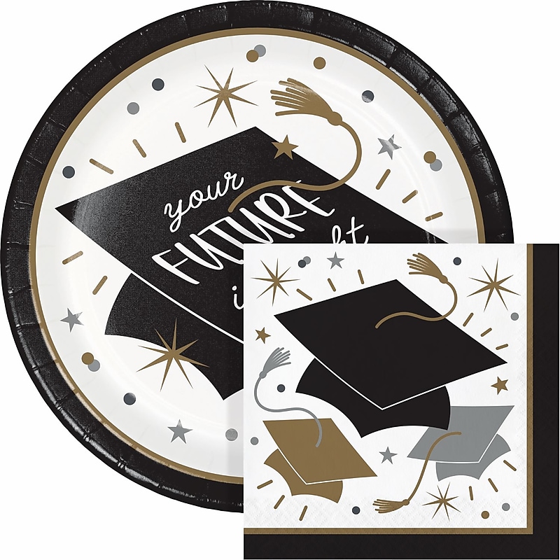 Creative Converting Glowing Grad Paper Plates and Napkins Kit, Serves 16 (DTC9208E2G) image 1