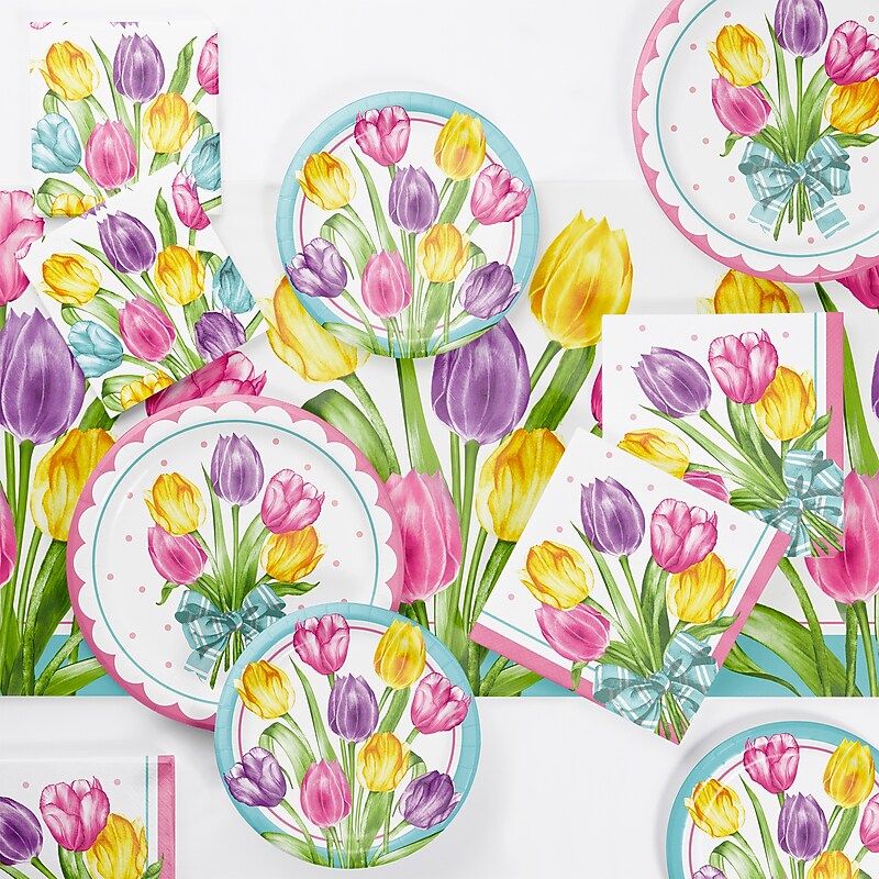 Say Hooray! Trendy Tulips Spring Disposable Tableware Set, 49/Pack (DTC9628E2A) image 1