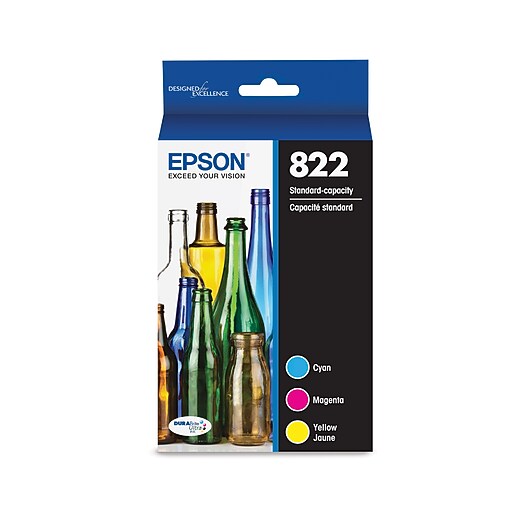 Epson T822 Cyan/Magenta/Yellow Standard Yield Ink Cartridge, 3