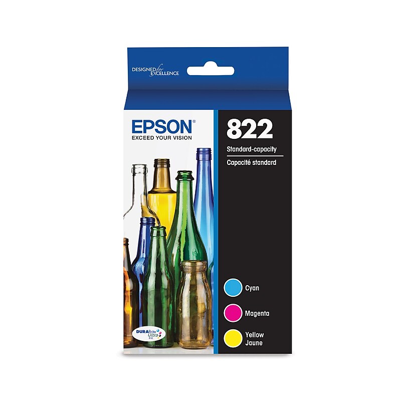 Epson T822 Cyan/Magenta/Yellow Standard Yield Ink Cartridge, 3/Pack  (EPST822520S) image 1