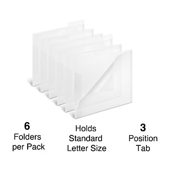 Staples File Folder, 3 Tab, Letter Size, Translucent Clear, 6/Pack (TR11863)