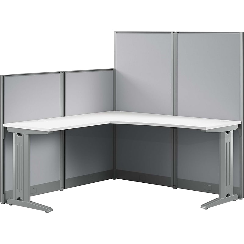 Bush Business Furniture Office in an Hour 63"H x 65"W L-Shaped Cubicle Panel Workstation, Pure White (WC36194-03K) image 1