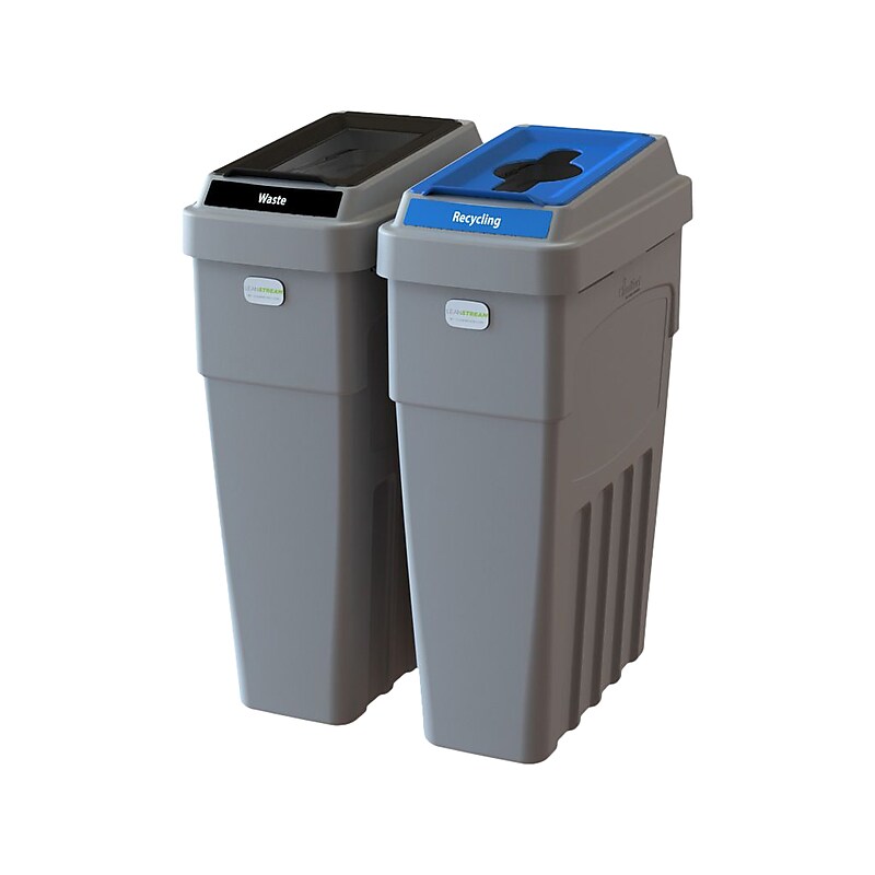 CleanRiver LeanStream Plastic Dual-Stream Recycling Station, 46 Gallon, Gray (LS2-001) image 1