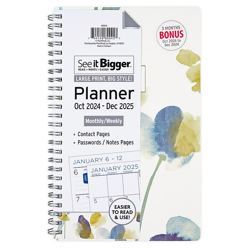 2024-2025 PlanAhead See It Bigger 5.7" x 8.7" Calendar Year Weekly & Monthly Planner, Plastic Cover (90314) image 1