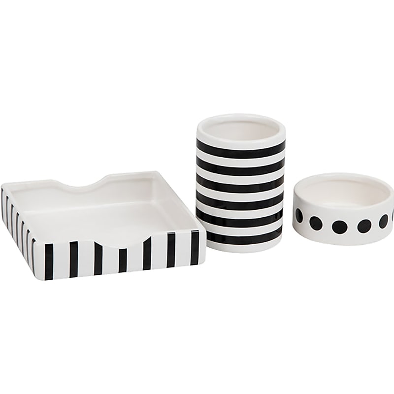 Mind Reader 3-Piece Pen Cup Clip Dish and Memo Tray Desktop Organizer Set, Ceramic, Black/White (DITSET-BLK) image 1