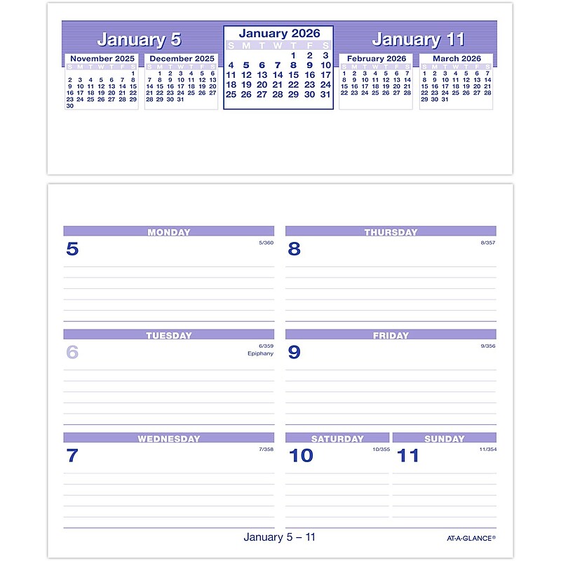 2026 AT-A-GLANCE Flip-A-Week 7" x 5.5" Weekly Desk Calendar Refill Pages, White/Blue (SW705X-50-26) image 1