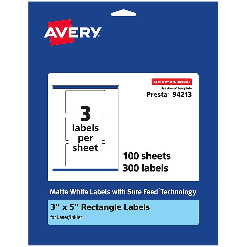 Avery Laser/Inkjet Rectangle Multipurpose Labels, 3" x 5", White, 300 Labels/Box (94213) image 1